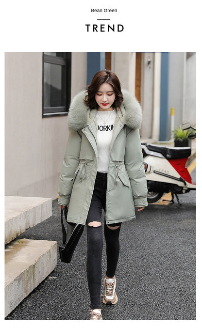 Women Parka Fashion Long Coat Wool Liner Hooded Parkas 2023 New Winter Jacket Slim with Fur Collar Warm Snow Wear Padded Clothes