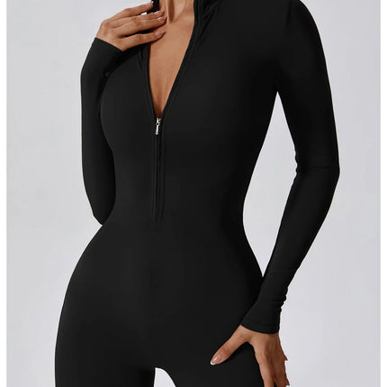 Yoga Boilersuit Long Sleeved Women's Sportswear Gym Zipper Jumpsuits Workout High-intensity Fitness One-piece Skin-tight Garment