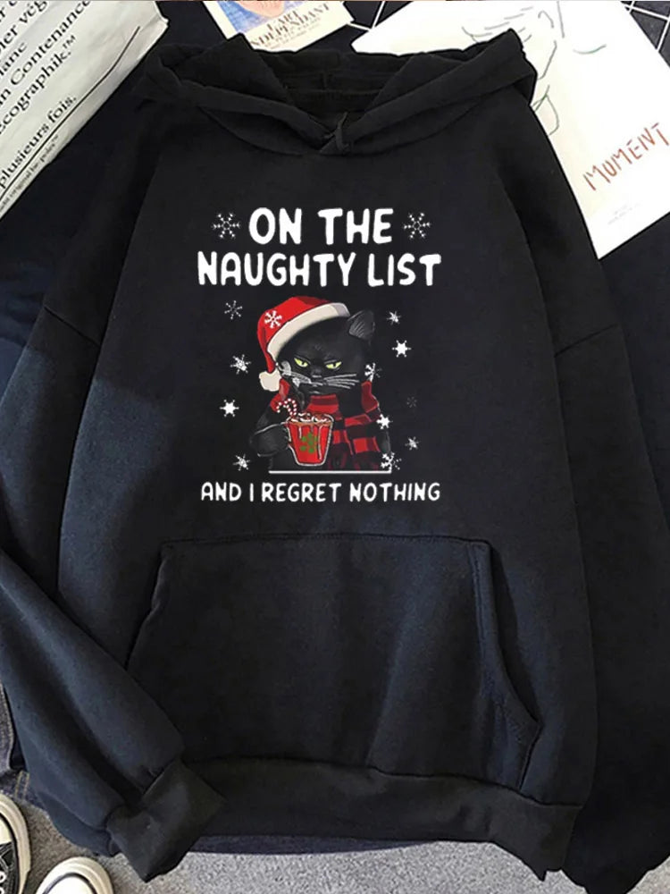 Creative Design for Christmas Women's Hoodie  Holy Cat Appears On The Nude List I Don't Regret Fashion Hooded Sweatshirt