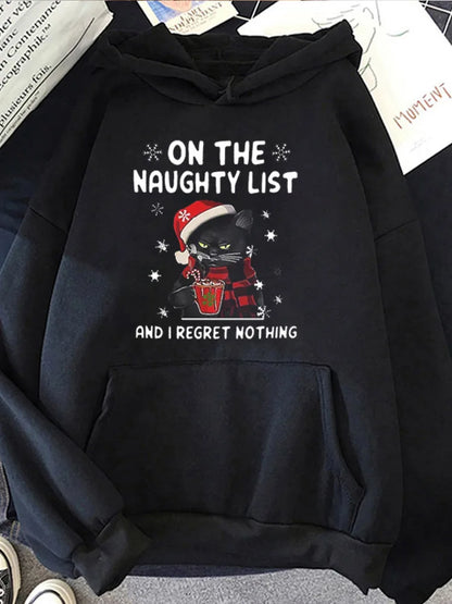 Creative Design for Christmas Women's Hoodie  Holy Cat Appears On The Nude List I Don't Regret Fashion Hooded Sweatshirt