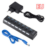 GRWIBEOU USB 3.0 Hub USB Hub 3.0 Use Power Adapter Multi USB Splitter 7 Port Multiple 3 Hab Expander USB Hub with Switch for PC