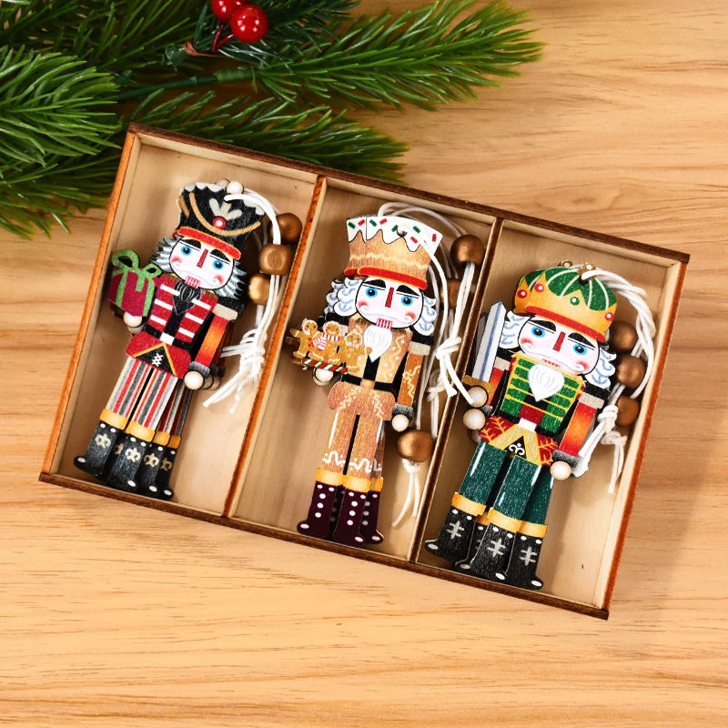 Christmas Nutcracker Soldier Wooden Pendant Xmas Tree Hanging Ornaments 2024 Navidad Decoration for Home 2025 New Year Gifts