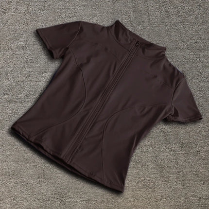 Women sport wear Slim Fit Polyester Quick-drying Full Zip Outdoor Fitness Running Tights Short Sleeves Women's Yoga Wear