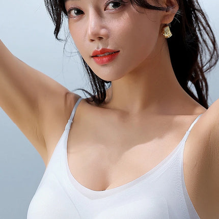 Ultra-thin Ice Silk Padded Bra Seamless Underwear Women's Thin Section  Sling Beautiful Back Vest Tops Big Chest Small Sleep Bra
