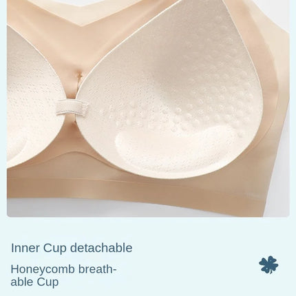 Ultra Thin Ice Silk Seamless Underwear Women Plus Size Sexy Top Soft Breathable Wireless Solid Lingerie Gathered Padded Bra