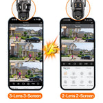 Three Screen WIFI IP Camera Outdoor 4K Dual Lens PTZ Camera Ai Human Detection IP66 Waterproof CCTV Video Security Camera iCsee