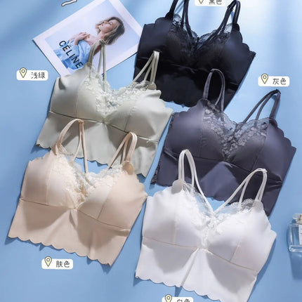 French Lace Beautiful Back Bra Fixed All-in-one Cup Comfortable and Push-up Traceless Wire-free Breast-retracting Sexy Sling