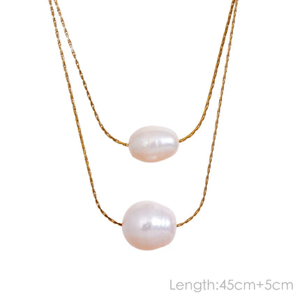 Yhpup Tarnish Free Natural Pearl Beads Chic Exquisite Necklace Thin Chain Stainless Steel Minimalist Charm Collar Jewelry Women