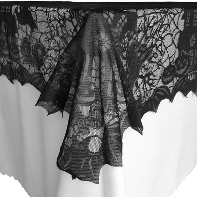 Halloween Lace Table Runner Black Spider Web Tablecloth Fireplace Cover Mantel Halloween Decoration 2024 Home Party Cloth Cover