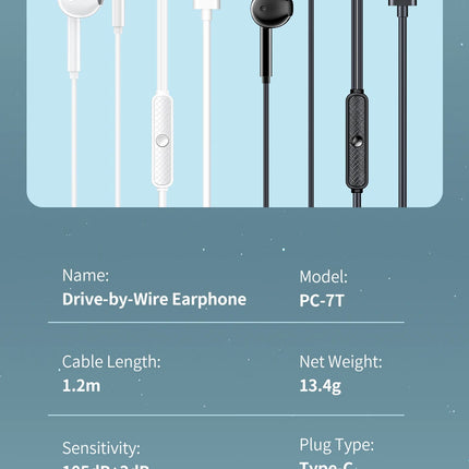 Awei PC-7T/PC-7 Wire-controlled Headset With Microphone Hands-free Calling Ergonomic Headphone Type-C Earphone For Smartphones