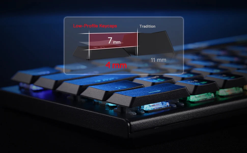 Redragon K618 Horus Wireless RGB Mechanical Keyboard, Bluetooth/2.4Ghz/Wired Low Profile Gaming Keyboards, Brown/Blue Switch