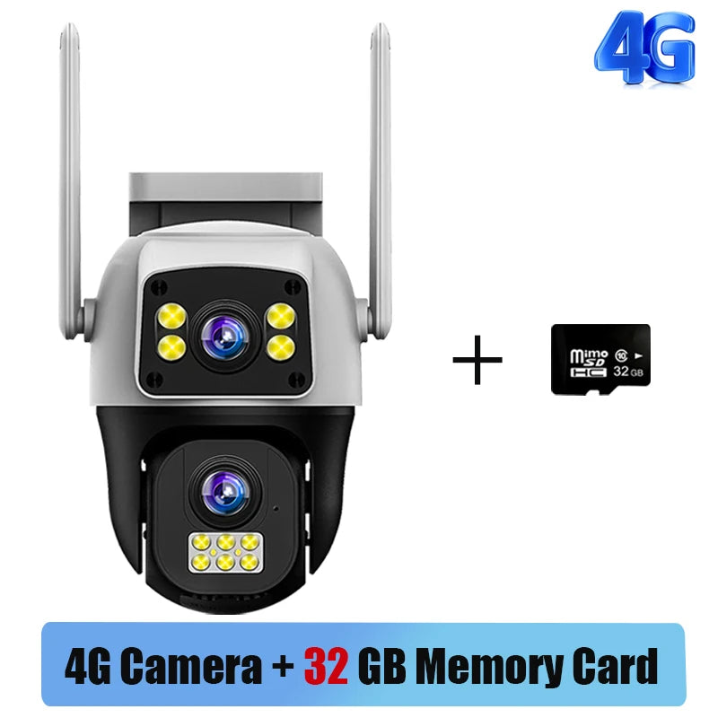 8MP 4G Sim Card Camera Dual Lens Dual Screen Wireless WiFi Outdoor Surveillance Human Detect Security Protection PTZ IP Cameras