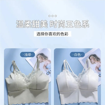 French Lace Beautiful Back Bra Fixed All-in-one Cup Comfortable and Push-up Traceless Wire-free Breast-retracting Sexy Sling