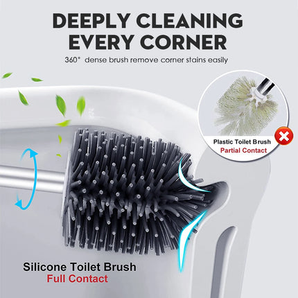 Long Handle Toilet Cleaning Brush Silicone Toilet Brushes for BathroomToilet Cleaning Brush Bendable Silicone Brush Head