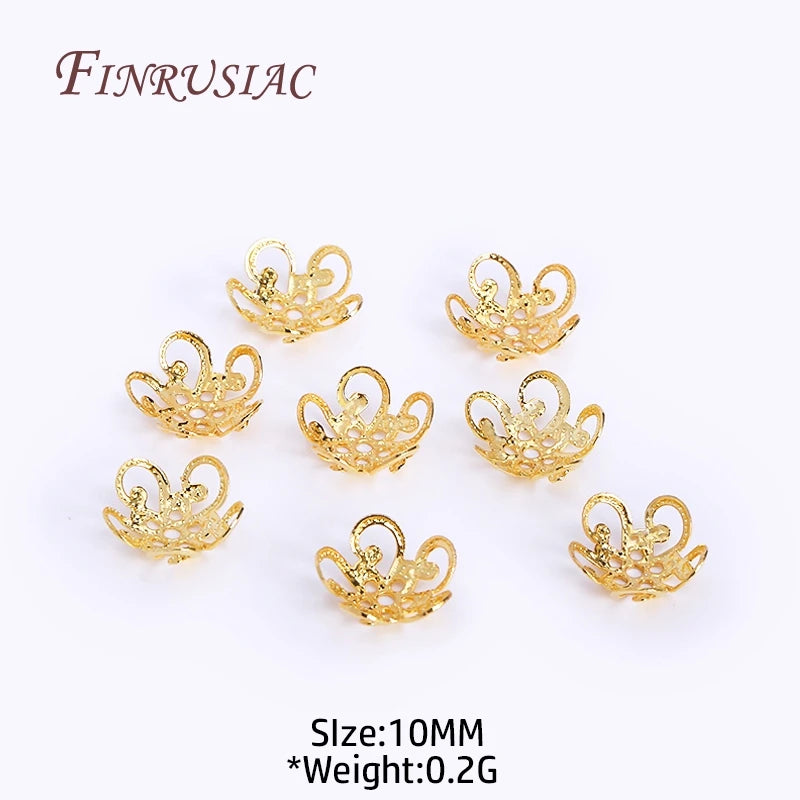 8/10MM 18K Gold Plated Brass Metal Hollow Beads Caps Flower Caps For Beads For DIY Beading Jewelry Making Supplies Wholesale
