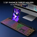 Wireless Keyboard and Mouse Combo with Backlit Full Size Ergonomic Keyboard with Phone Tablet Holder 2.4G Mouse for PC Laptop