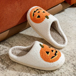 Classics Pumpkin Halloween Women's Slippers Winter Indoor Cartoon Comfort Home Bedroom Soft Causal Flat Plush Shoes for Gift