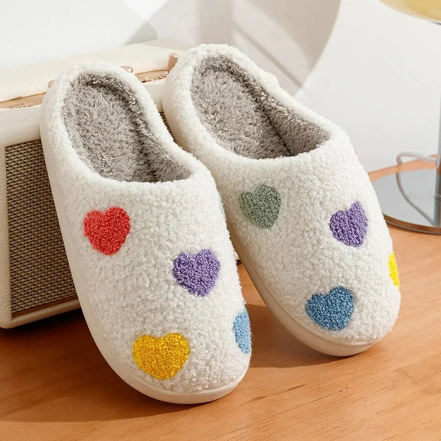 Women's Cute Small Heart Design Slippers Multicolor Winter Home Shoes Romantic Love Comfy Flat Girl Friend Gift Houseshoes