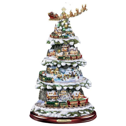 Christmas Tree Rotating Sculpture Train Decorations Paste Window  Stickers