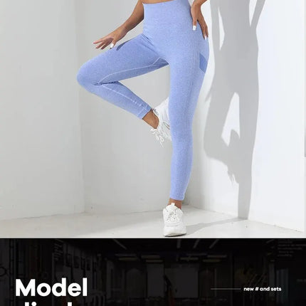 Yoga Basic 2pcs Seamless High Stretch Yoga Set Tracksuit Gym Set Crisscross Back Cami Hip-hugging Tummy Control Leggings