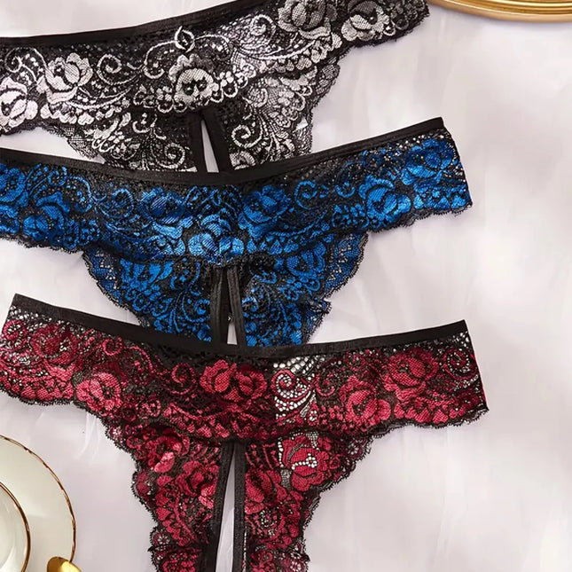 Transparent Lace Romantic Floral Thong Soft & Seductive Open Crotch Women's Underwear Sexy G-string Comfortable Female Lingerie