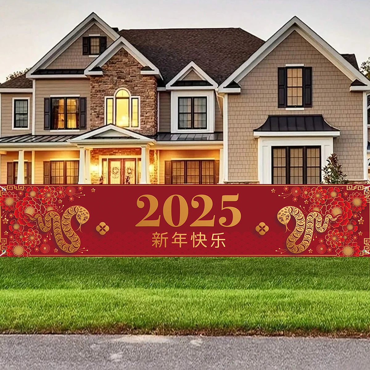 Black/Red Gold Happy New Year 2025 Banner Navidad Natal Noel Outdoor Flags New Year Party Decor Balloon Photography Background