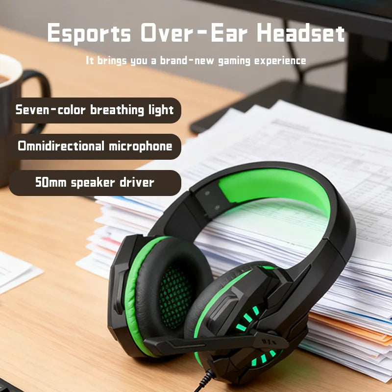 Bass Gaming Headset with Mic Over-Ear Headphones Stereo Sound Gamer Video Game Noise Cancelling for PC Gaming Headset Esports