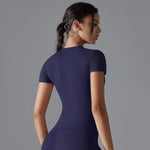 Women Running Sports T Shirt Summer Short Sleeve Round Neck Breathable Stretchy GYM Yoga Slim Fitness Active Top Tee