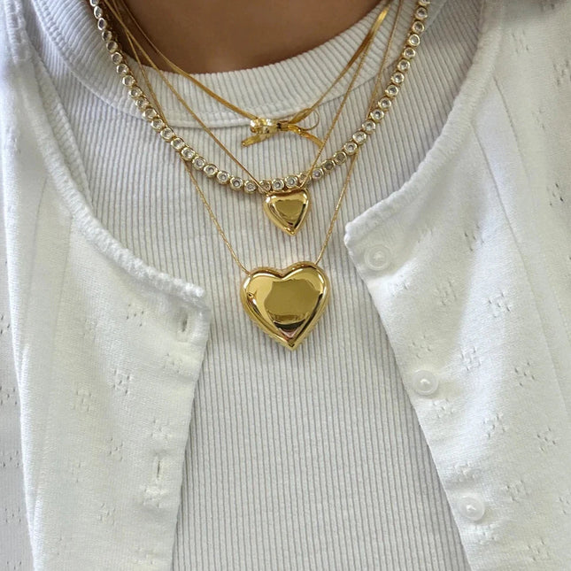 Peri'sbox Trendy Stainless Steel Thin Chain Heart Pendant Necklace for Women Gold Color Bowknot Snake Chain Free Tarnish Jewelry