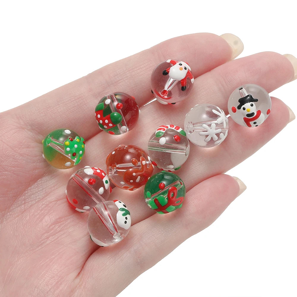 5pcs 12mm Glass Round Beads Christmas Tree Hat Spacer Bead for Keychain Christmas Decoration DIY Jewelry Making Supplies