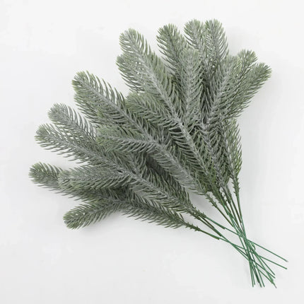 Wholesale Pine Needle Branch Artificial Christmas Green Snow Frosted Fake Plants Sprigs Stem DIY Wreath Home Garland Decorations