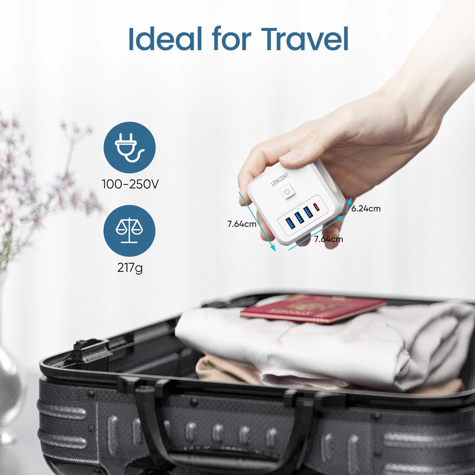 LENCENT EU Plug Power Strip Wall Socket with 3 AC+3 USB QC 18W +1 Type C PD 35W Fast Charger Adapter 7-in-1 Socket On/Off Switch