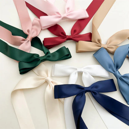 Silky Satin Hair Bows Hair Clip Versatile Hair Ribbon Vibrant Ponytail Holder Accessories Slides Metal Clips Hair Bow For Women