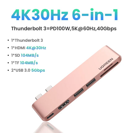 UGREEN USB C HUB 6-in-2 Type-C to Thunderbolt 3 4K HDMI USB3.0 SD&TF Adapter for MacBook Pro Air Docking Station USB-C Splitter