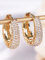 RAKOL Hollow Gold Color Hoop Earrings for Women Paved Dazzling CZ Stone Luxury Trendy Female Circle Earrings Statement Jewelry