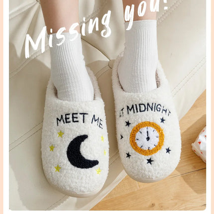 Warm Slippers  Cushion Slides Meet Me At Midnight Soft Warm Comfort Flat Cozy Fuzzy Woman House Slippers Funny Shoes