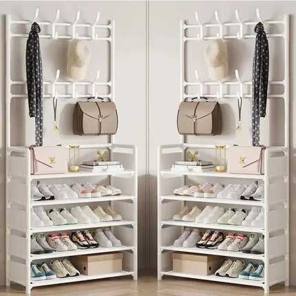 Clothes Hanger Multi-Layer Shoe Rack Doorway DIY Hat and Shoes Shelf Simple Floor-Standing Living Room Organizer Storage Racks