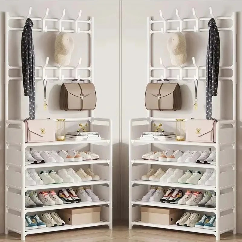 Clothes Hanger Multi-Layer Shoe Rack Doorway DIY Hat and Shoes Shelf Simple Floor-Standing Living Room Organizer Storage Racks