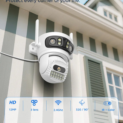BESDER 6K 12MP HD Three Screen WIFI IP Camera Outdoor Three Lens Ai Human Detection Waterproof CCTV Video Security Camera iCsee