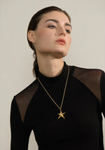 Yhpup 316L Stainless Steel Starfish Pendant Necklace Rust Proof Statement 18K Gold PVD Plated Individualistic Holiday Jewelry