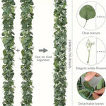 Lush 70.8" Faux Eucalyptus Garland With White Flowers - Perfect For Home & Holiday Decor, Wall Hanging, Yard, And Party Accents