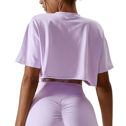 Casual T-Shirt Cotton Women Short Sleeve Dance Sports Running Clothes Yoga Fitness Crop Top Loose Gym Workout Shirts