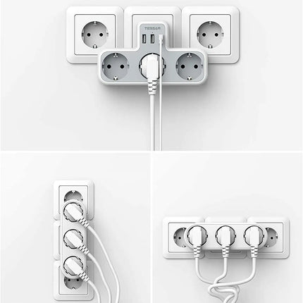 TESSAN EU Plug Power Strip with 3 AC Outlets +3 USB Ports, 6 In 1 Wall Charger Power Socket Adapter Overload Protection for Home