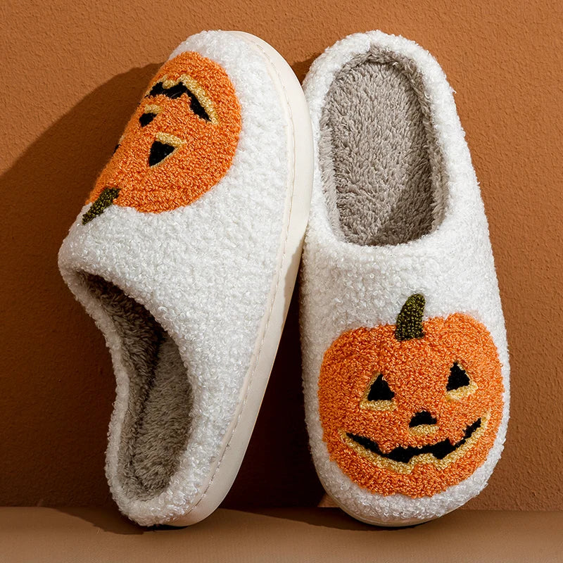 Classics Pumpkin Halloween Women's Slippers Winter Indoor Cartoon Comfort Home Bedroom Soft Causal Flat Plush Shoes for Gift