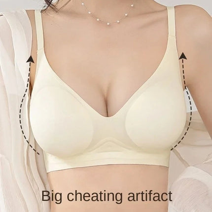 Flat Chest Solution Bra for Women Thickened Push Up Cups No Steel Ring Seamless Invisible Lift Small Chest Enhancement B C Cup