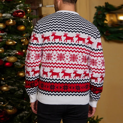 Winter New Christmas Sweaters Fashion Round Neck Snowflake Elk Knit Pullovers Long Sleeve Men Sweatshirt Holiday Party Jumpers