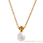 Yhpup Tarnish Free Natural Pearl Beads Chic Exquisite Necklace Thin Chain Stainless Steel Minimalist Charm Collar Jewelry Women