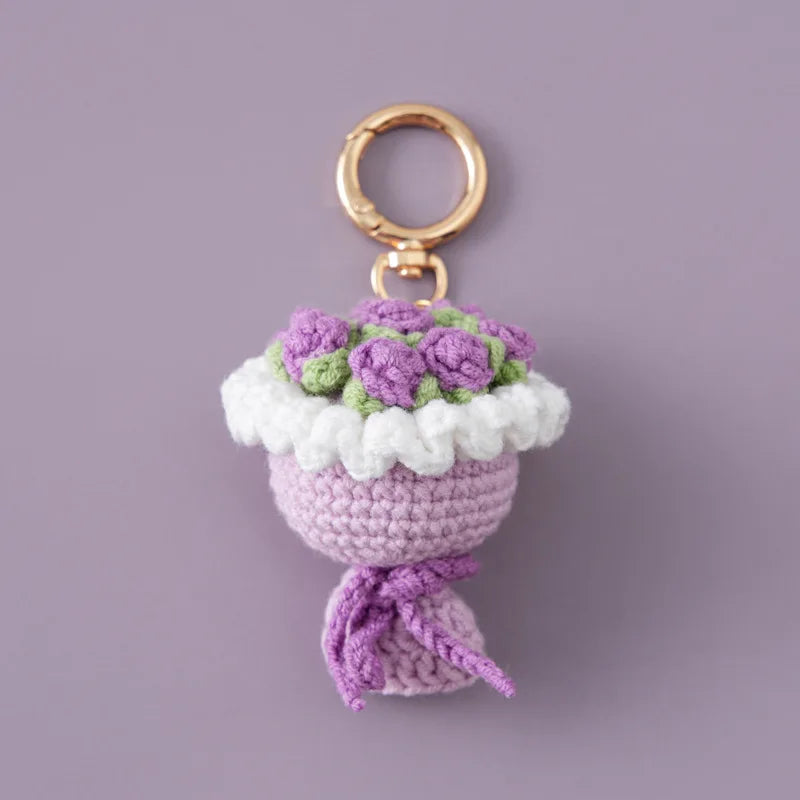 Stuffed Plants Sunflowers Roses Handmade Crochet Flowers Keychains Small Pendant Backpack Hangings Christmas Birthday Gifts