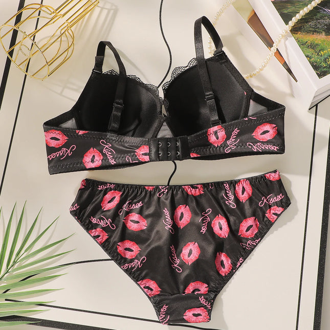 High Quality Printed Patchwork Lace Sexy Lingerie Set For Women's Push Up Bras With Steel Ring Underwear A2174