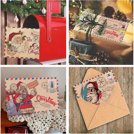 5 Pieces Christmas Postcard Greeting Card Vintage Christmas Stamp Cards with Envelopes Xmas Greeting Cards for Christmas Holiday